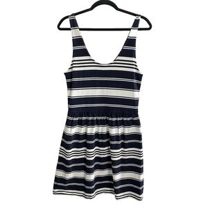 J CREW Women Sleeveless Summer Stripe Mini Dress Sz M White Blue Nautical 46-30